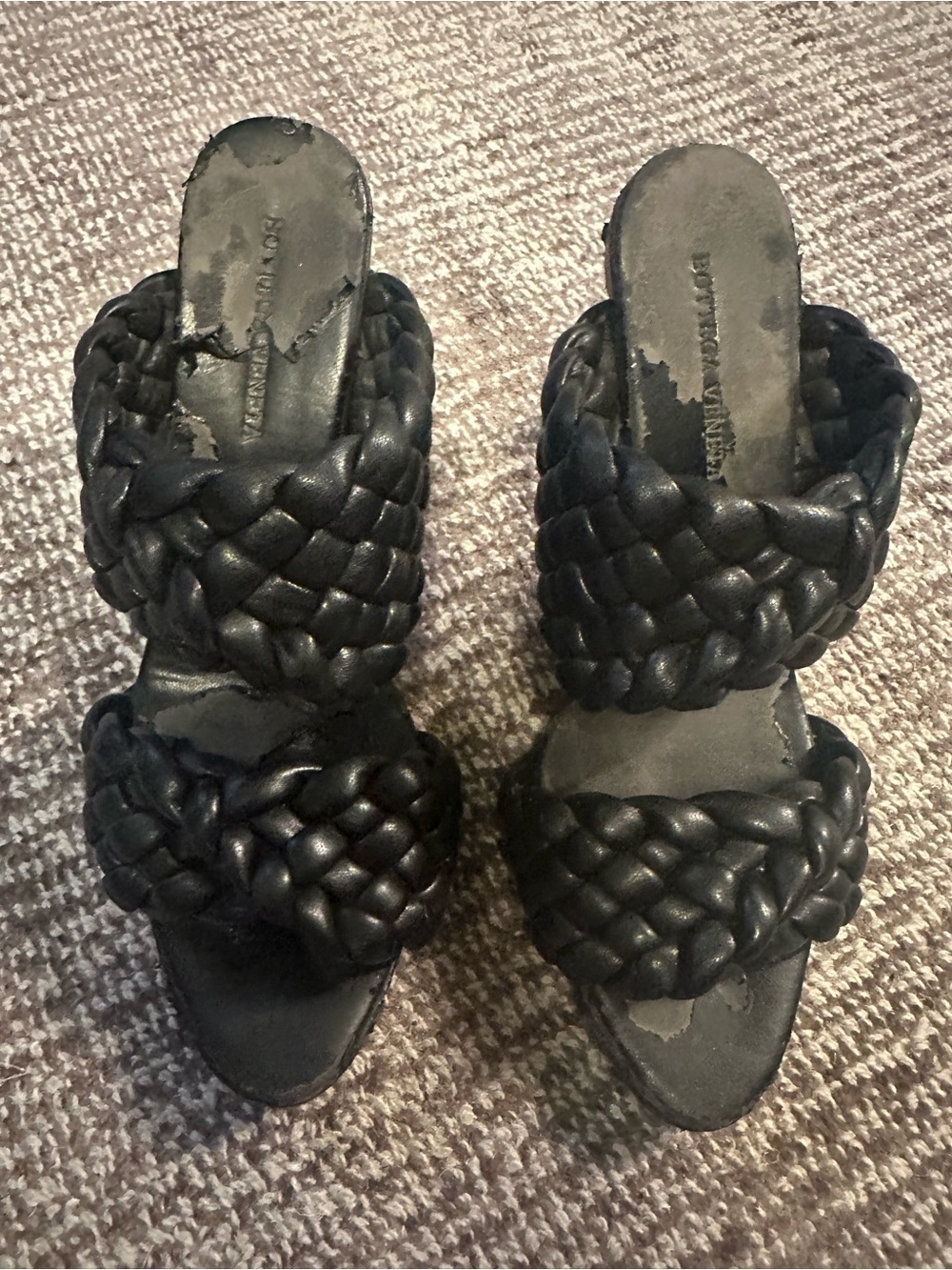 Bottega Veneta Black Braided Leather Double-Strap Mules